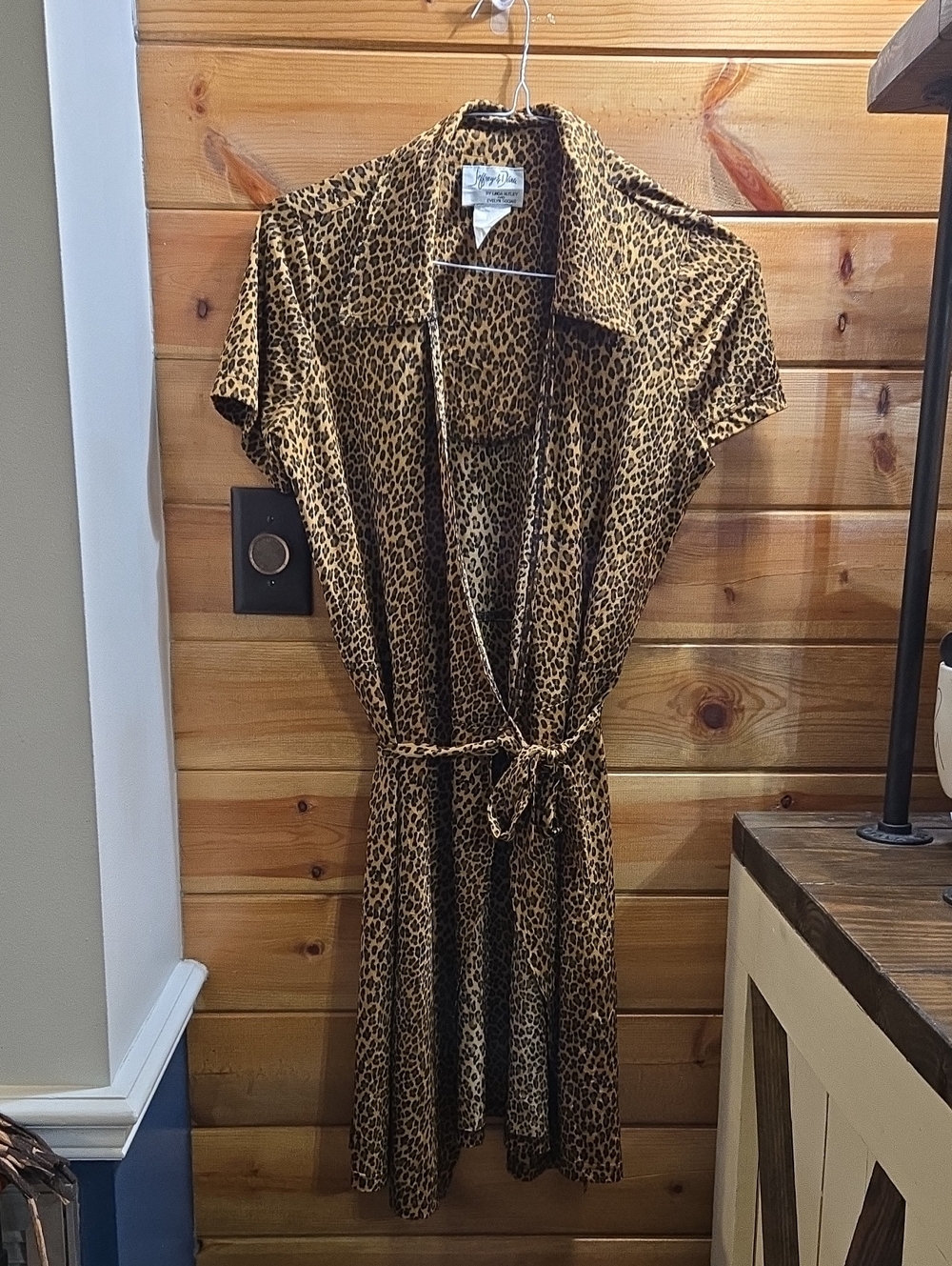 Vintage Jeffrey & Dara Leopard Print Wrap Dress - Sz 14 Made In USA 0643